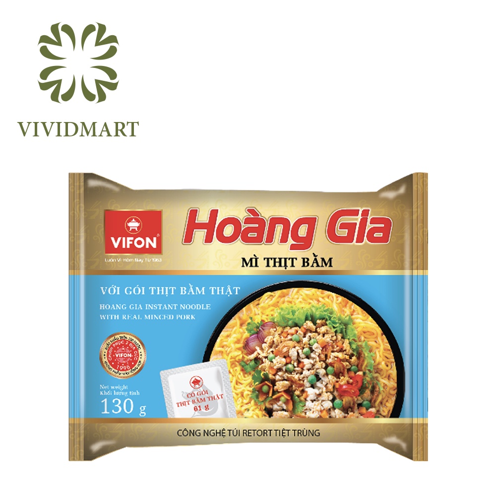 Góilẻ MÌ VIFON HOÀNG GIA MỚI 6 VỊ: THỊT BẰM, BÒ, HẢI SẢN CHUA CAY, LẨU THÁI TÔM, KIM CHI BÒ, LẨU CUA CAY –GÓI130G- VIFON