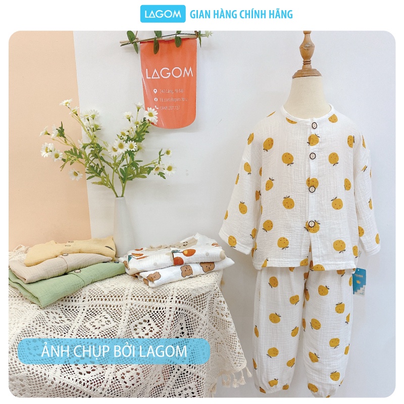 [ĐŨI SỢI TRE] Bộ Dài Tay Bé Trai, Bé Gái Thu Đông | Pijama Cho Bé Vải Đũi Muslin Cao Cấp Lagom