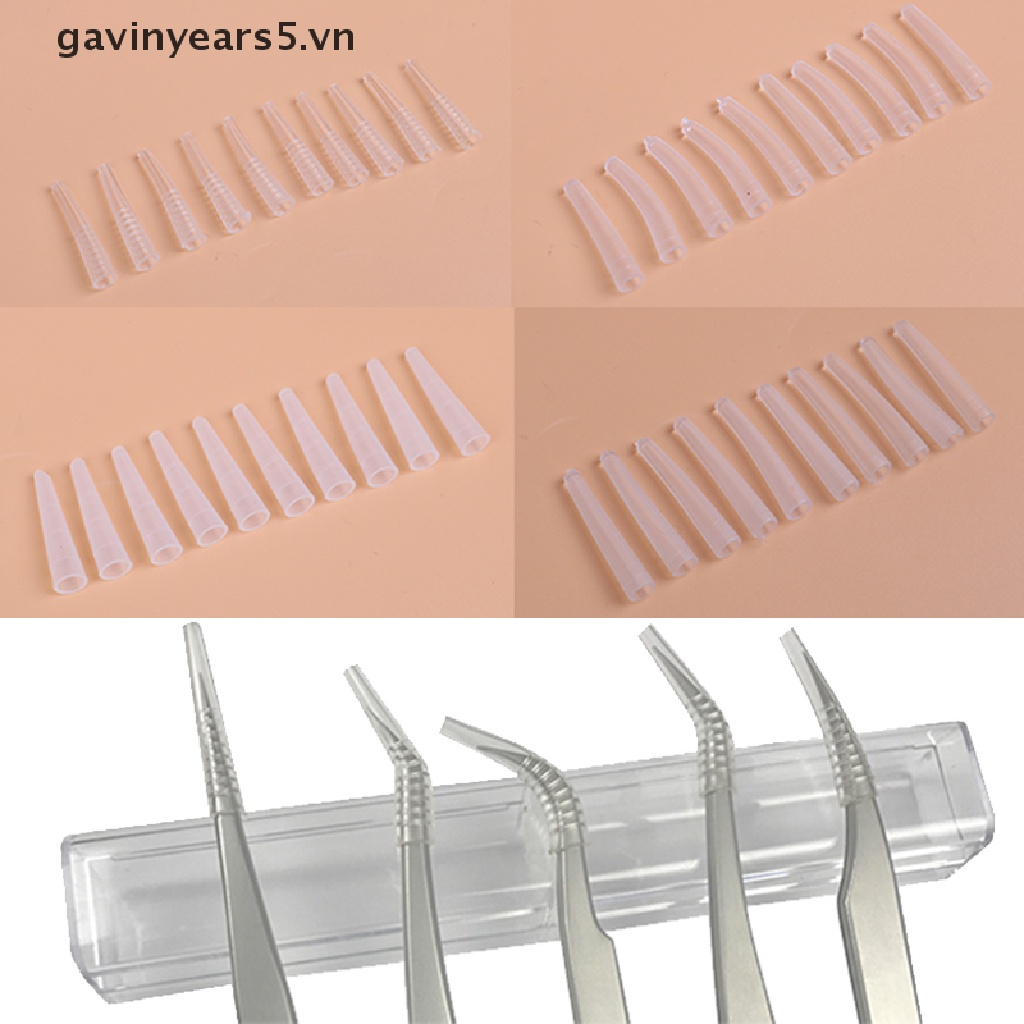 Set 10 nắp bọc đầu nhíp nối lông mi bảo vệ bằng silicone dẻo tiện lợi