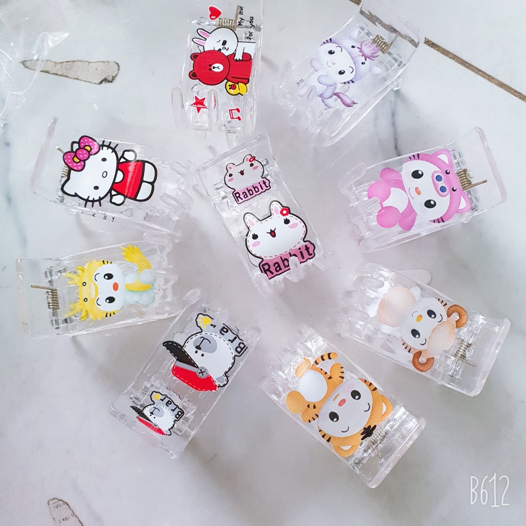 Sỉ 12 kẹp càng cua trong suốt hoạt hình 5 răng - KAKASHOP247