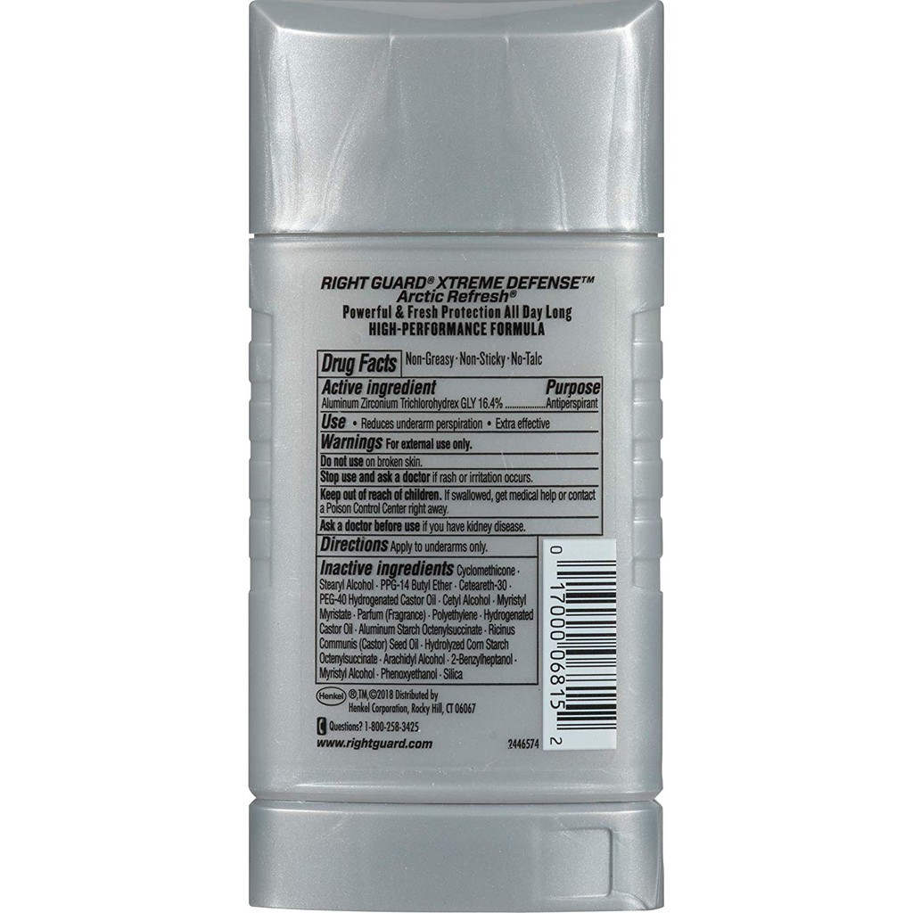 Lăn sáp khử mùi nam Right Guard Xtreme Defense 5 Antiperspirant Deodorant Artic Refresh 73,7g (Mỹ)