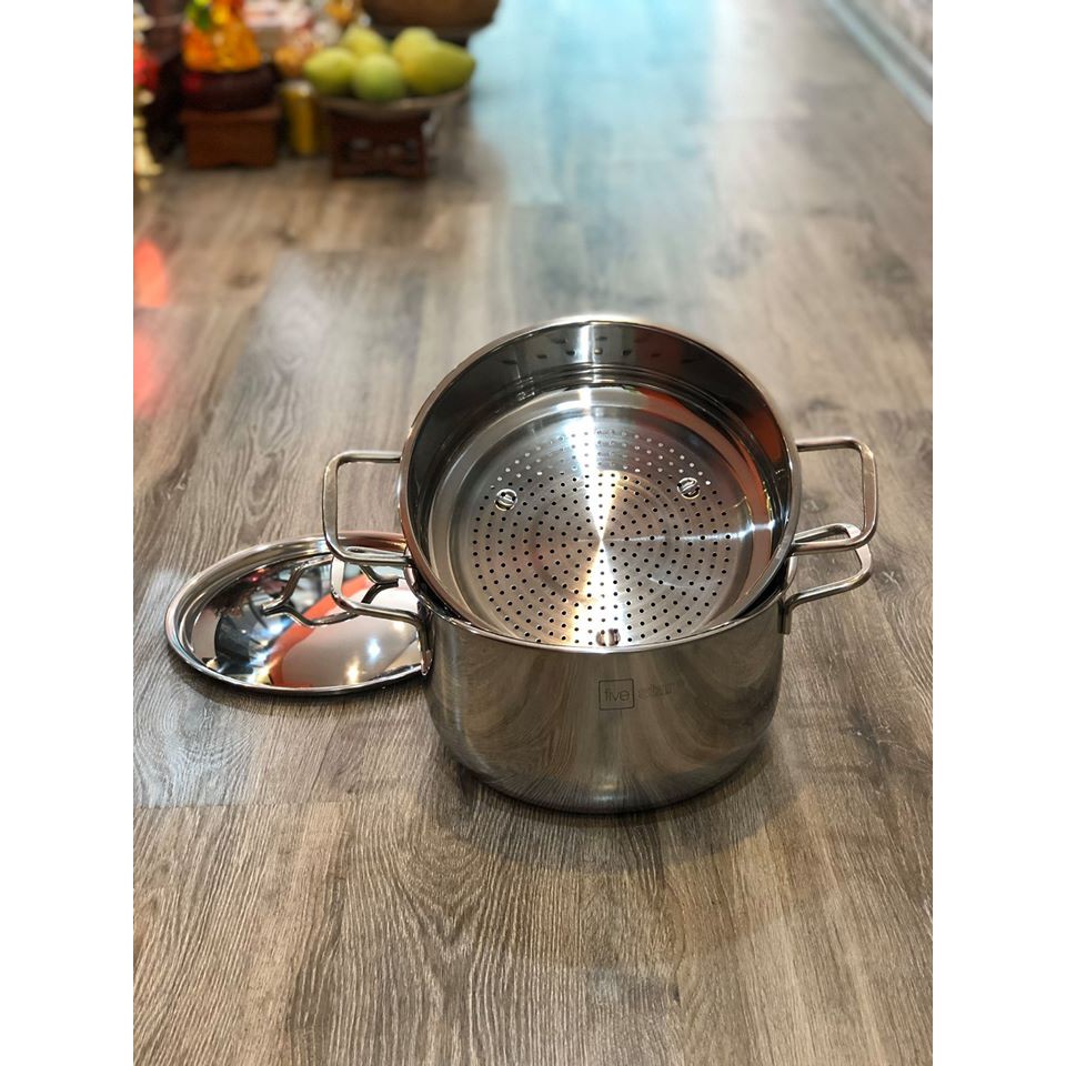 Bộ nồi xửng inox 1 đáy 24cm Five Star vung inox dùng được bếp từ