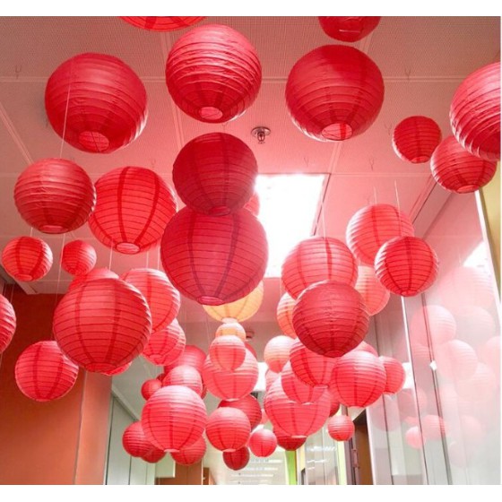 Đèn lồng giấy lụa tròn 40cm - Nhiều màu trang trí lễ hội - Tết 2021