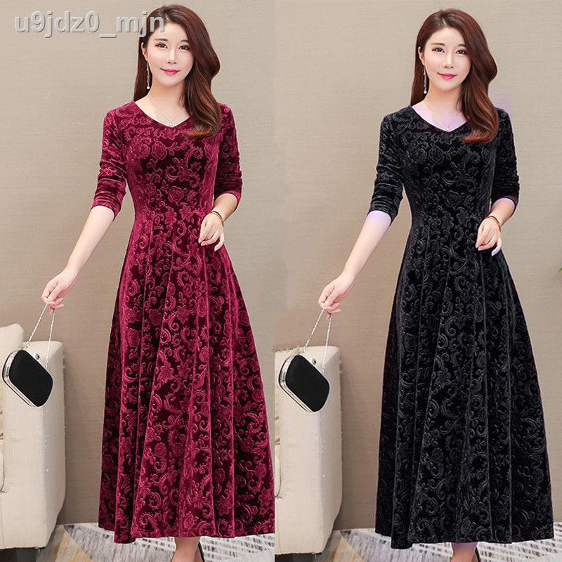 Gold velvet V-neck dress 2020 spring new style long skirt embossed sleeves women s temperament slim fit | BigBuy360 - bigbuy360.vn