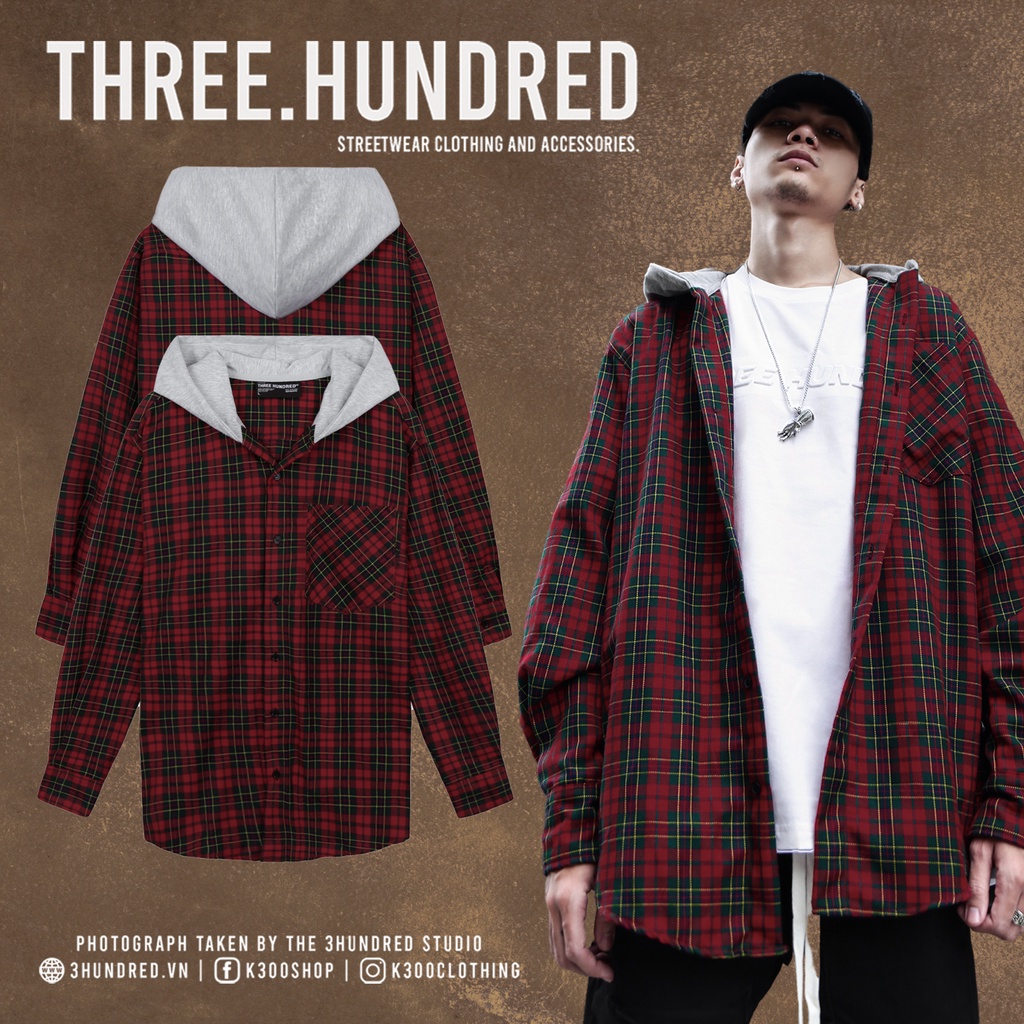 Áo Sơ Mi Hooded Flannel Jacket Màu Đỏ