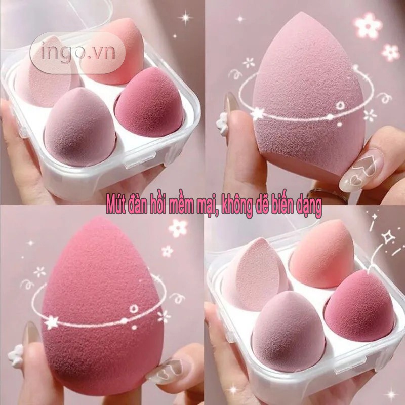 Hộp 4 Mút Tán Kem Nền, Mút Trang Điểm Hình Trứng Siêu Mịn, Có Thể Sử Dụng Khô Và Ướt Đa Năng Tiện Dụng | BigBuy360 - bigbuy360.vn