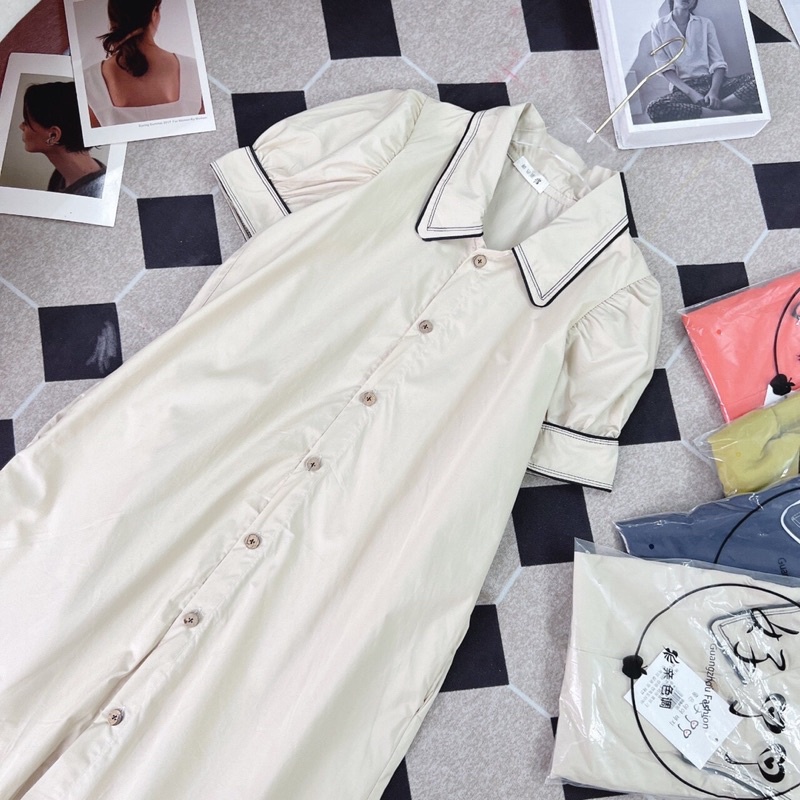 Váy bầu cổ viền dáng suông đi làm đi chơi đều đẹp