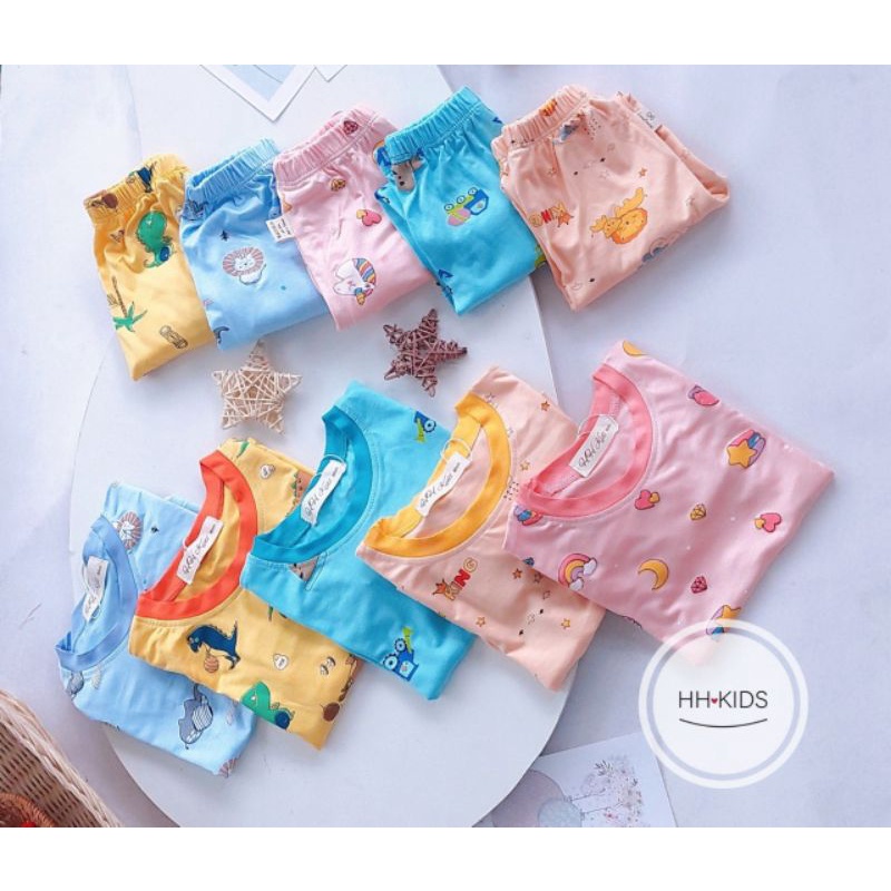 Bộ dài tay thun lạnh điều hòa in hình ngộ nghĩnh bé trai/bé gái (7-17kg)