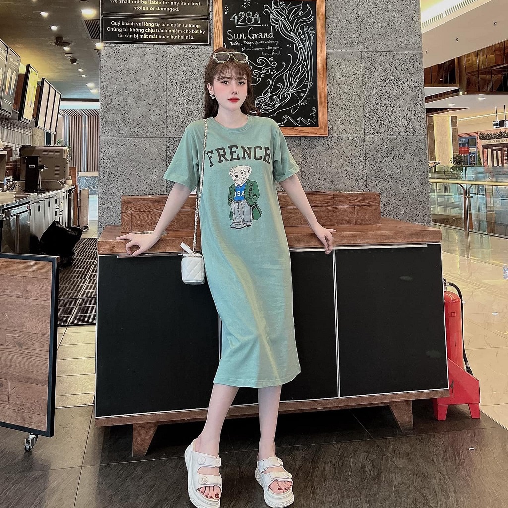 Đầm suông dài , váy suông bầu chất cotton Gemmy House in hình Fren