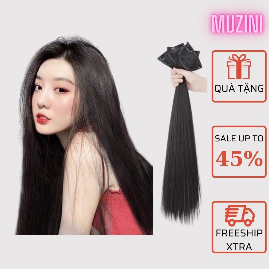 Set 3 dải kẹp Muzini tóc giả thẳng dài cao cấp làm phồng và dày tóc tự nhiên TG19