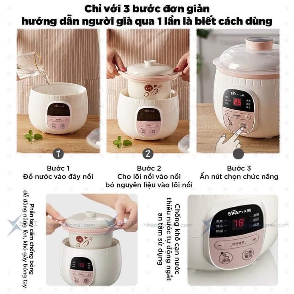 Nồi nấu cháo chậm Bear 0,8L SUBE001 (Bản Quốc tế - BH 18 tháng)