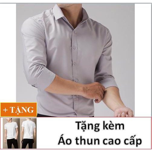 ÁO SƠ MI NAM DÀI TAY THỜI TRANG CAO CẤP AKHOI877+ TẶNG KÈM ÁO THUN TRƠN( TRẮNG/ĐEN)