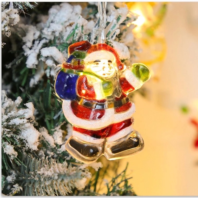 Dây Đèn LED Hình Ông Già Noel / Bông Tuyết Chạy Bằng Pin Dùng Trang Trí Giáng Sinh