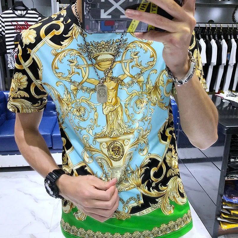 Áo thun nam tay ngắn dáng ôm họa tiết cá tính thời trang mùa hè