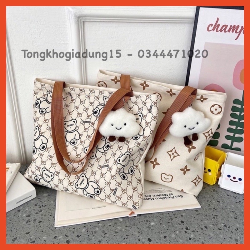 Túi vải cỡ lớn thời trang cho học sinh ( không kèm móc treo hình đám mây)