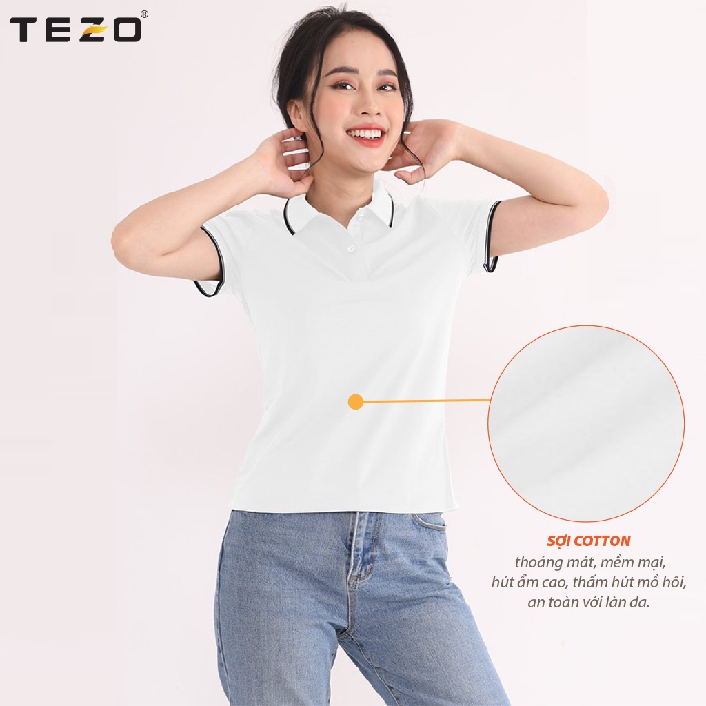 Áo phông nữ ngắn tay có cổ TEZO, áo polo hai màu đen trắng trẻ trung dễ phối đồ 2104APCT03