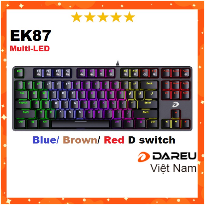 Bàn phím cơ Gaming DAREU EK87 - Trắng White (Blue/ Brown/ Red D switch) | BigBuy360 - bigbuy360.vn