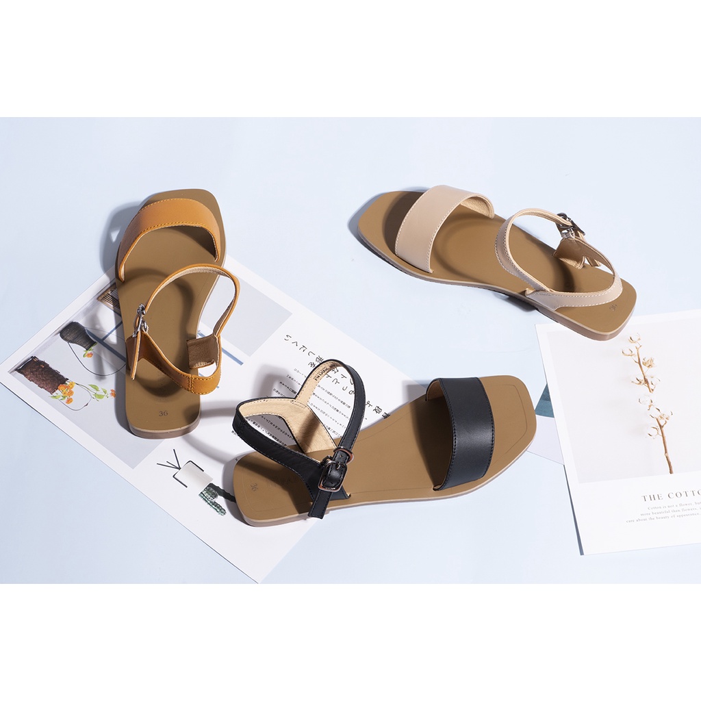 [Da thật 100%] Giày Sandal nữ quai ngang da siêu mềm, sandal nữ quai hậu đế bệt PABNO PN15002