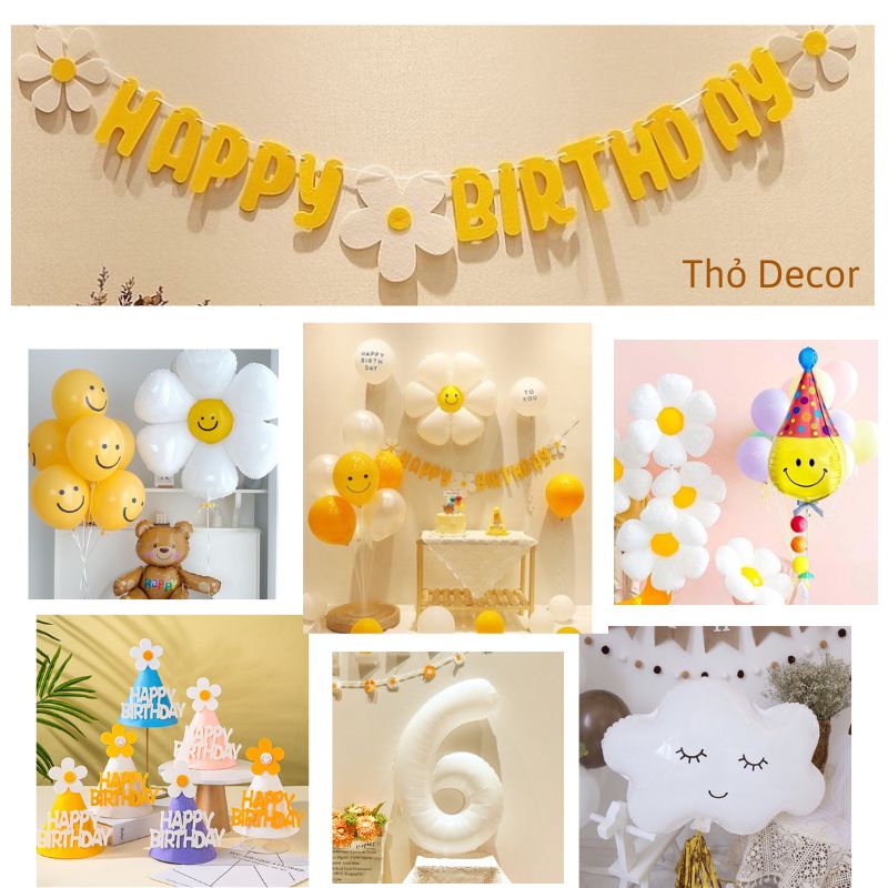Dây chữ happy birthday hình hoa cúc Daisy trang trí sinh nhật phong cách Hàn Quốc