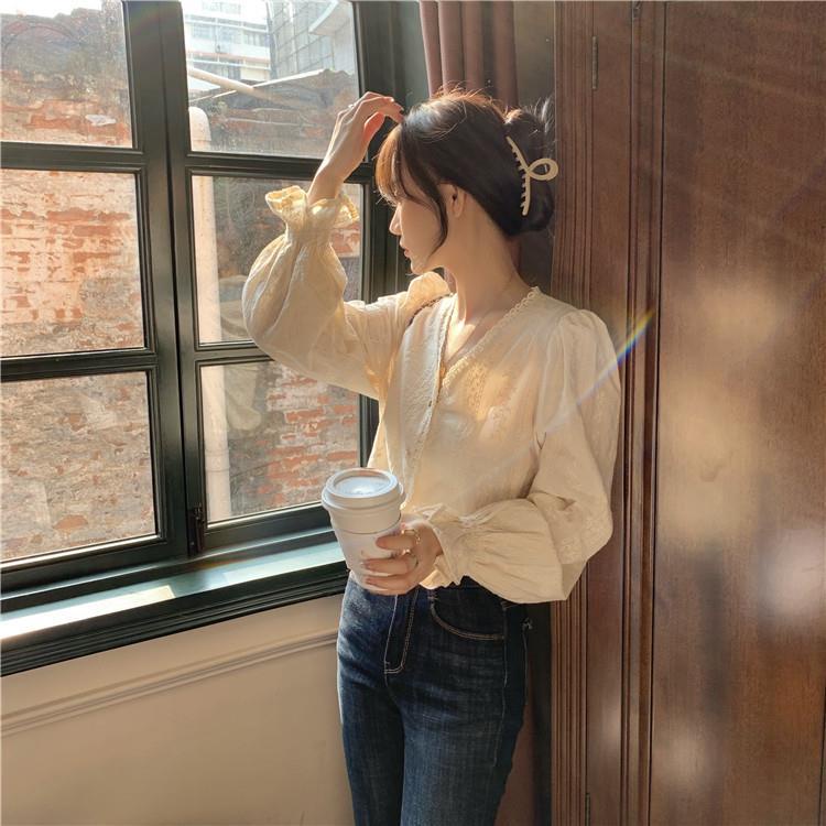 COZOK Áo Sơ Mi Tay Dài Cổ Chữ V Thời Trang retro Hong Kong