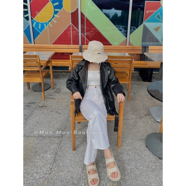 ÁO KHOÁC DA DÁNG RỘNG kèm đai Mao Mao Boutique