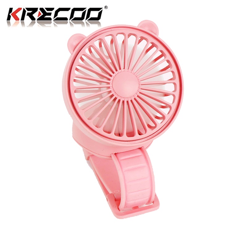 KRECOO Đồng hồ mini USB Phim hoạt hình Pin sạc Máy làm mát Quạt điện dễ thương Gió mạnh