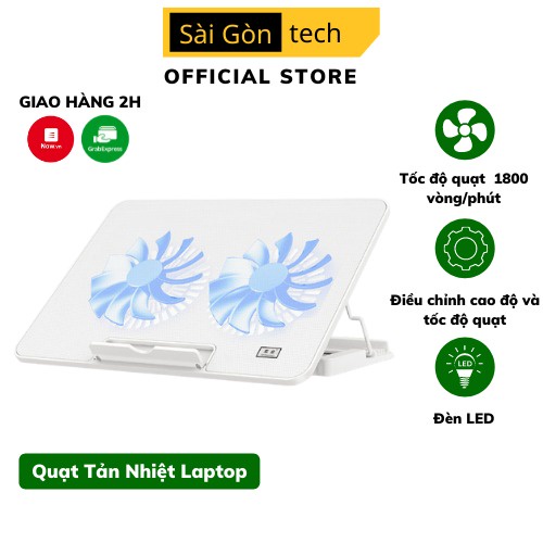 Quạt tản nhiệt Laptop, Đế tản nhiệt laptop cao cấp có Led cực mát dành cho máy tính từ 12 inch đến 17.6 inch