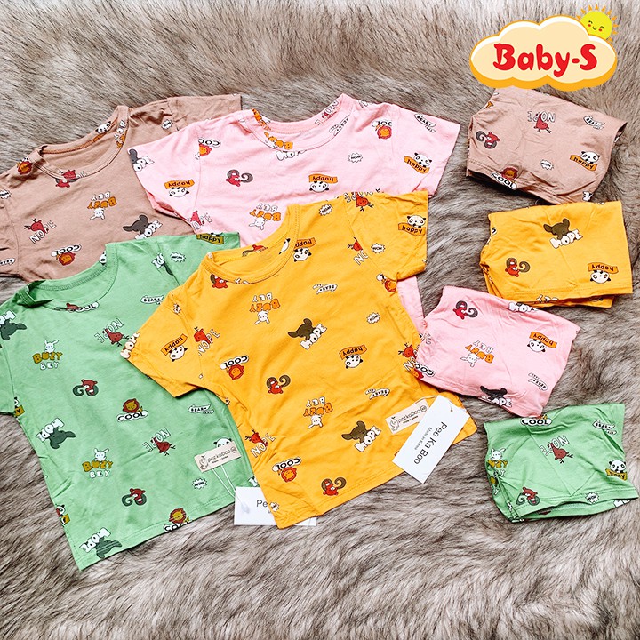 Bộ thun lạnh Pee Ka Boo cộc tay hình thú cho bé trai và bé gái 4-15kg chất vải mềm mát đủ màu sắc Baby-S – SBVN043