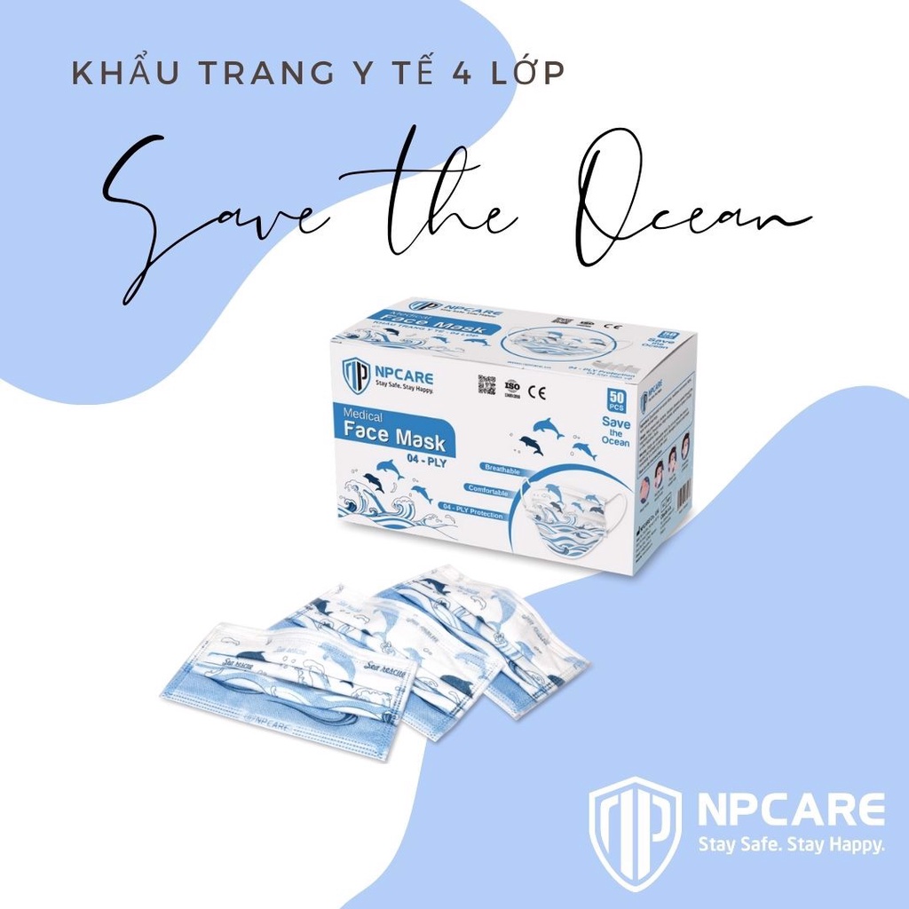 Hộp 50c Khẩu trang y tế 4 lớp vải mịn có hình cao cấp NP care
