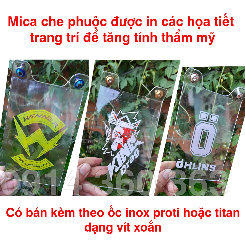 Mica che phuộc sau chữ Winner / Kingdrag đầu cong (Kèm ốc inox/ titan)