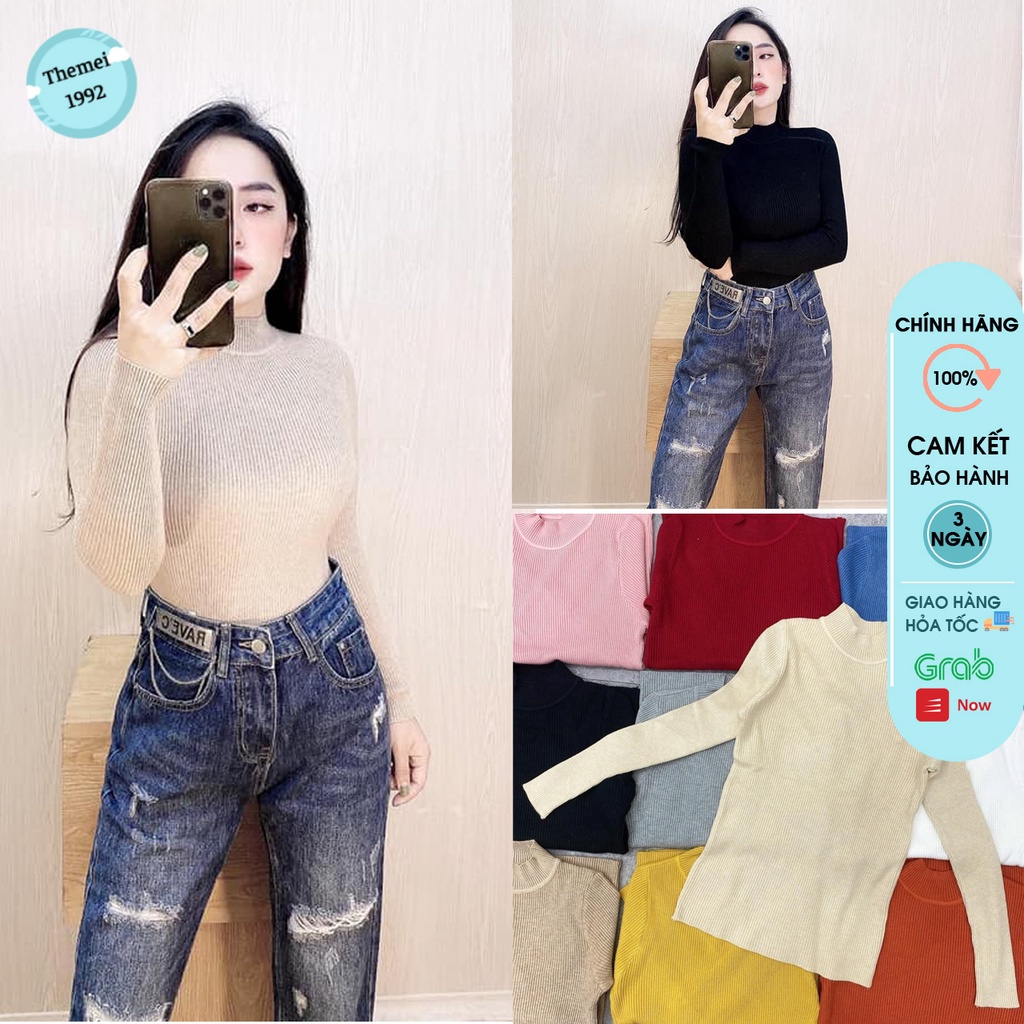 Áo len nữ THE MEI 1992 - áo len tăm nữ cổ 3p dày dặn cực ấm basic không bai không xù giặt hàng Quảng Châu loại 1