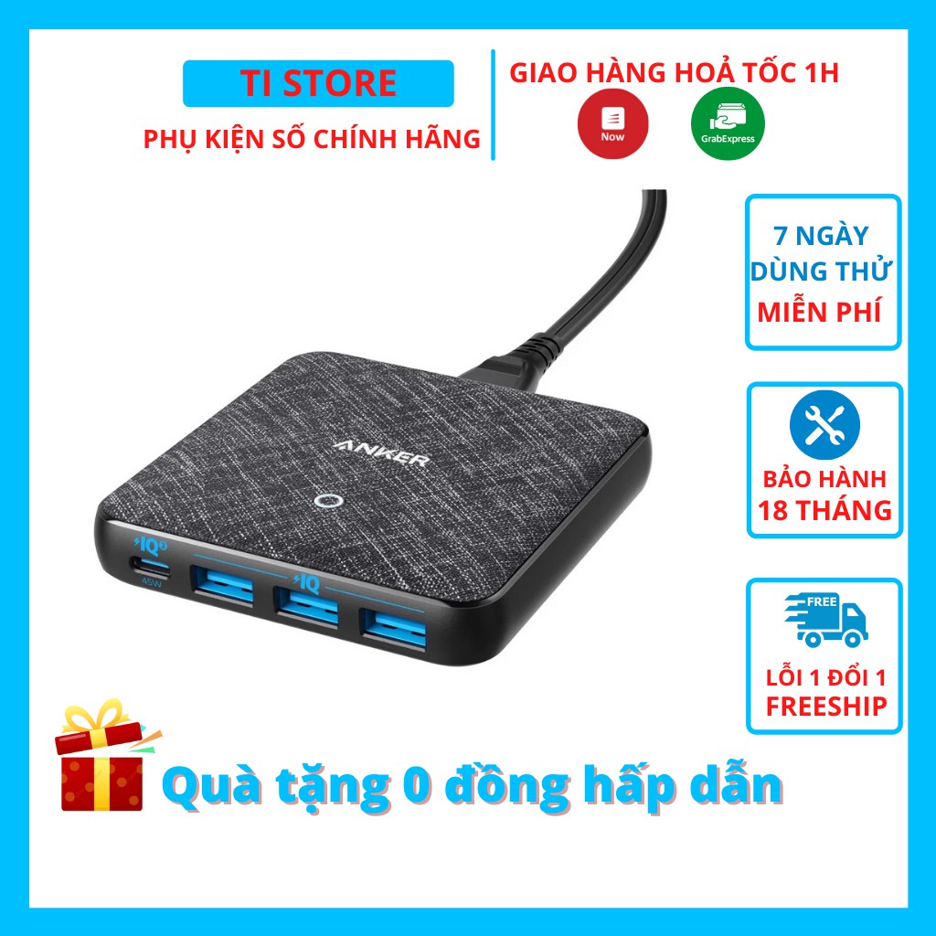 Củ sạc nhanh Anker 65W A2045 PowerPort Atom III Slim Công nghệ GaN Tech và IQ3.0 ipad iphone 11 12 13 tistore