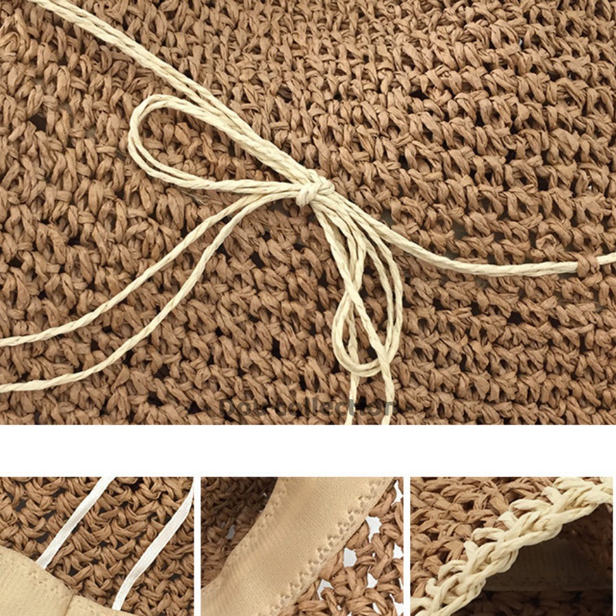 [NowShip2h] Nón Cói (Mũ Cói) Mềm Viền Nâu Phối Dây Nơ Đi Biển Thời Trang Hàn Quốc - Mã NC015