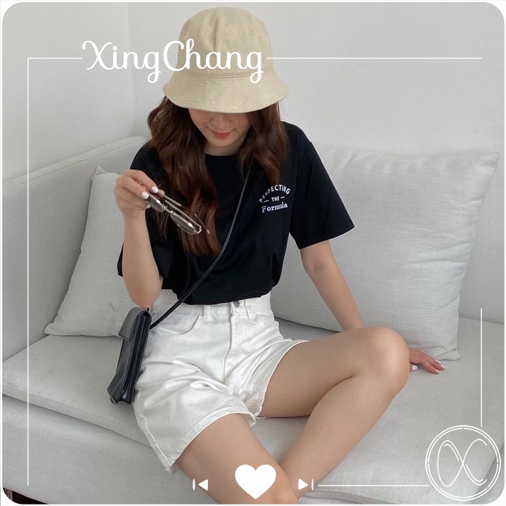 Áo thun nữ hè dáng basic, áo thun phong cách công sở XingChang nữ tính in PERFECTING mã NXC25