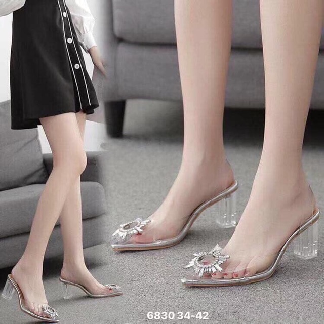 Sandal thân trong suốt gót vuông mika 5cm
