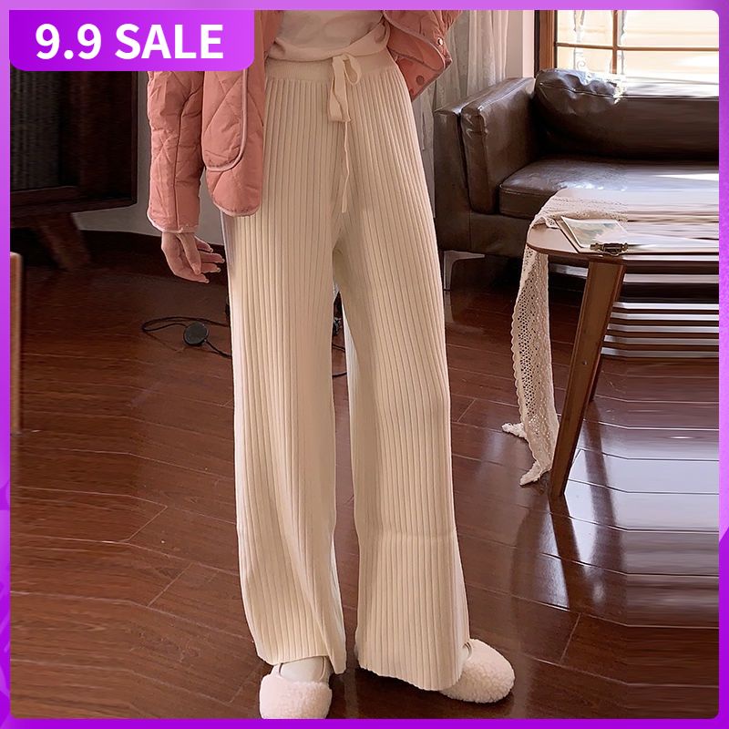 Quần Dệt Kim Dày Ống Rộng Lưng Cao Thời Trang Thu Đông Mới Cho Nữ