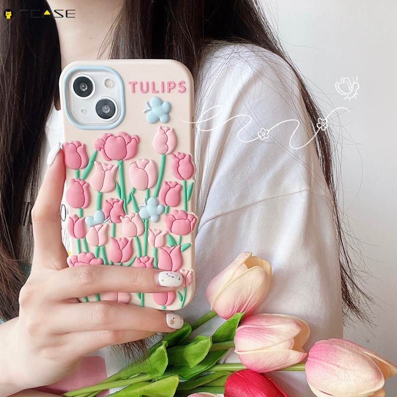 Ốp Điện Thoại Silicone Mềm Họa Tiết Hoa Tulip 3D Đơn Giản Cho iPhone 14 Plus 14 Pro Max