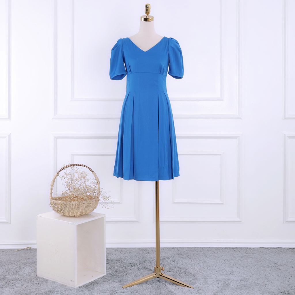 Đầm nữ ngắn tay, cổ tim, xếp ly chân, thiết kế cao cấp TK FASHION DK907