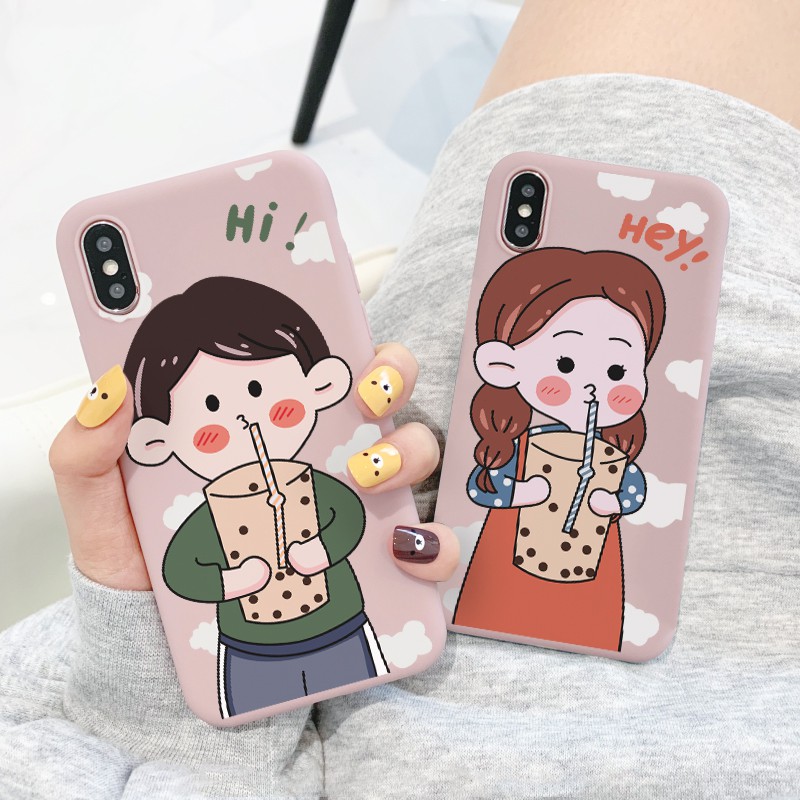 Ốp lưng iphone Milk Tea Couple TPU trơn dẻo mềm 6/6plus/6s/6splus/7/7plus/8/8plus/x/xr/xs/11/12/13/pro/max/plus/promax | BigBuy360 - bigbuy360.vn