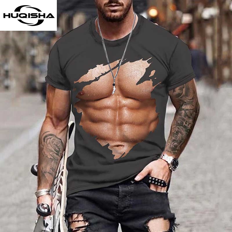 Áo thun HUQISHA khoe cơ bắp khỏe mạnh thu hút ánh nhìn tùy chọn kích thước dành cho nam