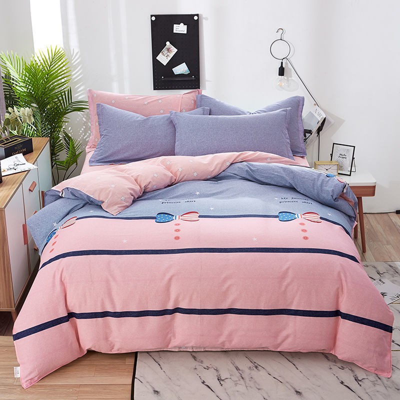 Bộ đồ bốn mảnh 100% cotton tinh khiết đan chéo giường cao cấp, drap trải giường, ga màu đỏ ròng <