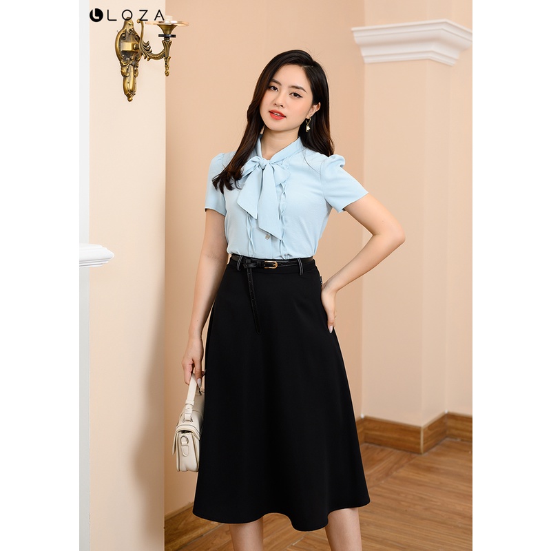 Áo sơ mi nữ LOZA cổ phối nơ tay cộc - LS041136