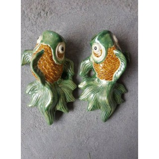 Chậu trồng cây - 1 cặp bình bông hình cá chép treo tường gốm sứ