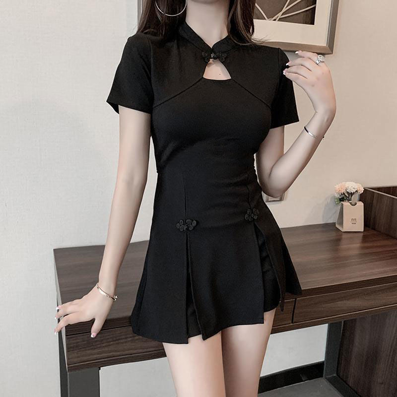 Set Áo Lửng Ngắn Tay + Quần Short Lưng Cao Thời Trang Retro Cho Nữ