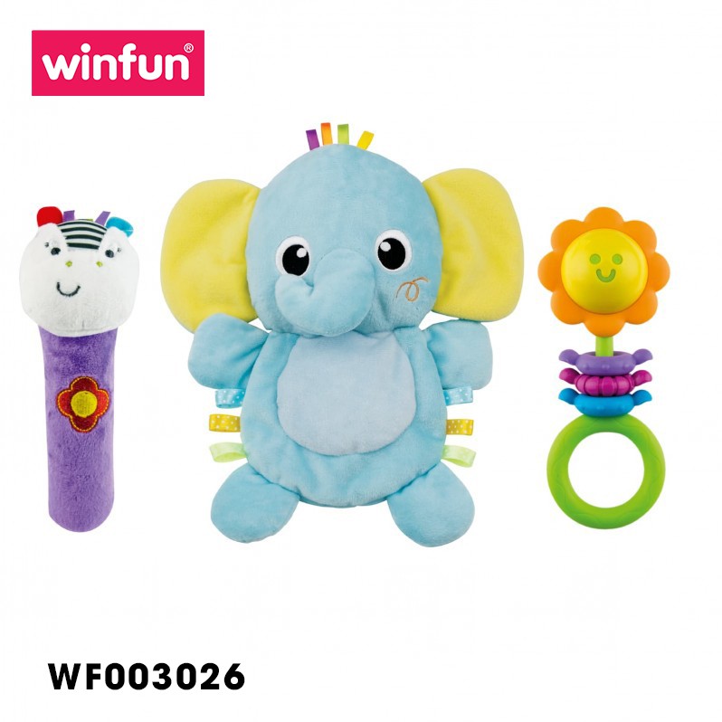 Set 3 đồ chơi cầm tay xúc xắc chíp chíp voi gặm nướu cho bé sột soạt Winfun 3026 - cho bé từ 0 tới 12 tháng