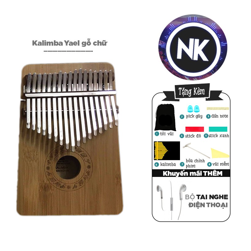 Đàn Kalimba Yael 17 Phím Gỗ Chữ Tặng Kèm Tai Nghe Thời Trang - Hàng Có Sẵn
