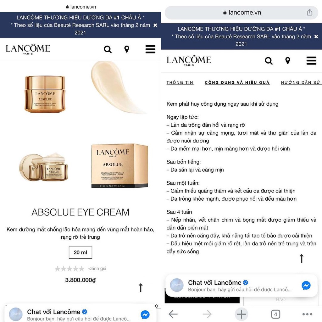 Kem dưỡng mắt Absolue Revitalizing Eye Cream Minisize 5ml Laancome