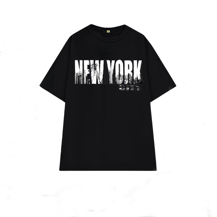 ÁO THUN UNISEX NAM-NỮ FORM RỘNG-TAY LỠ IN 3D NEW YORK SIZE >75KG, COTTON 75%, AT49