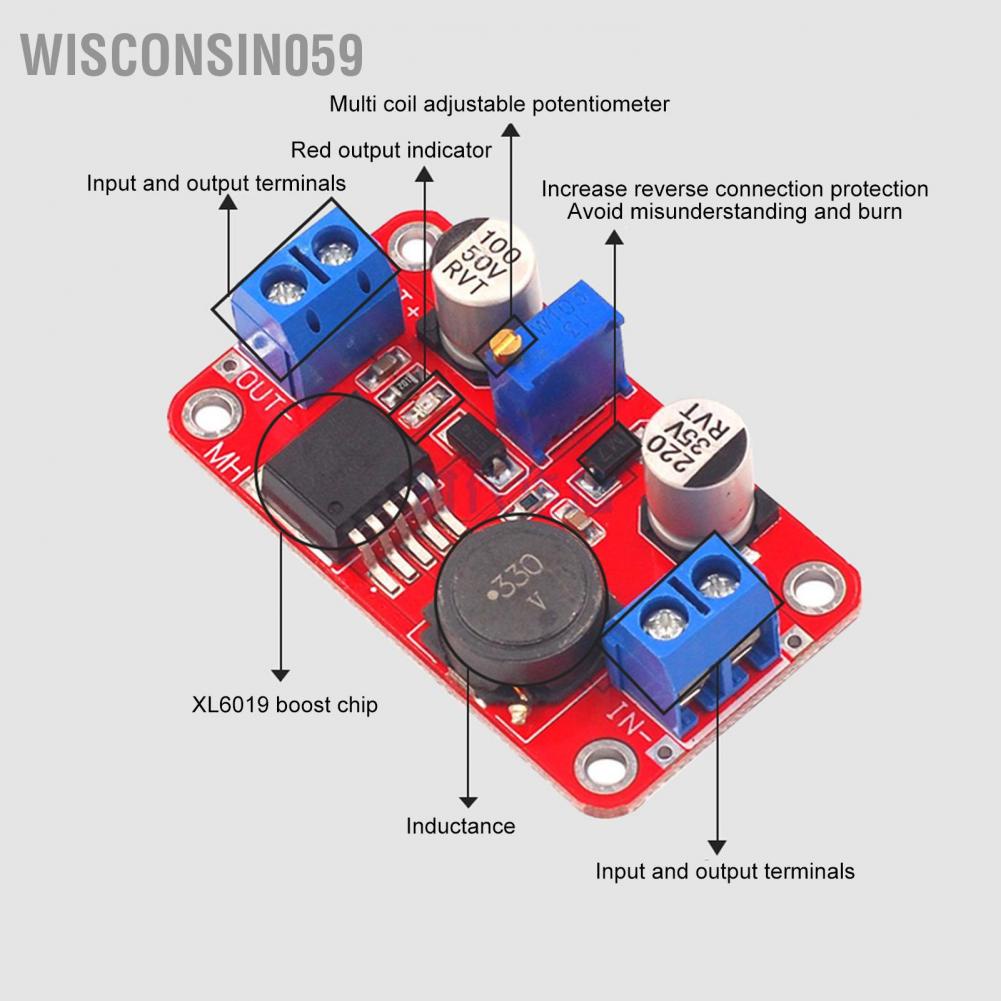 [Hàng Sẵn] Mô-đun nguồn bước lên DC-DC 5A hiện tại Bộ chuyển đổi Volt tăng cường tăng cường cao có thể điều chỉnh cao XL6019 【Wisconsin059】