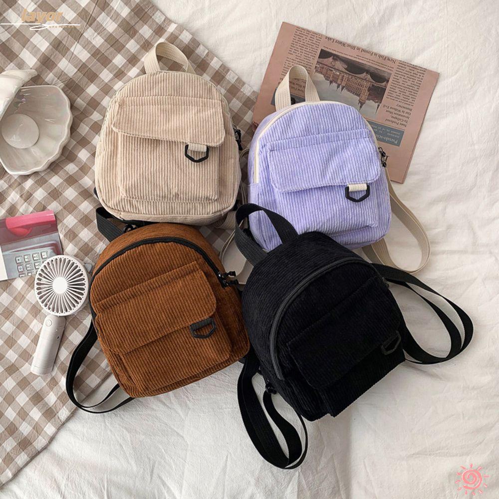 [LAY] Simple Women Mini Backpack Fashion Backpacks Student Bookbags Small Corduroy Solid Color Traveling Handbags/Multicolor